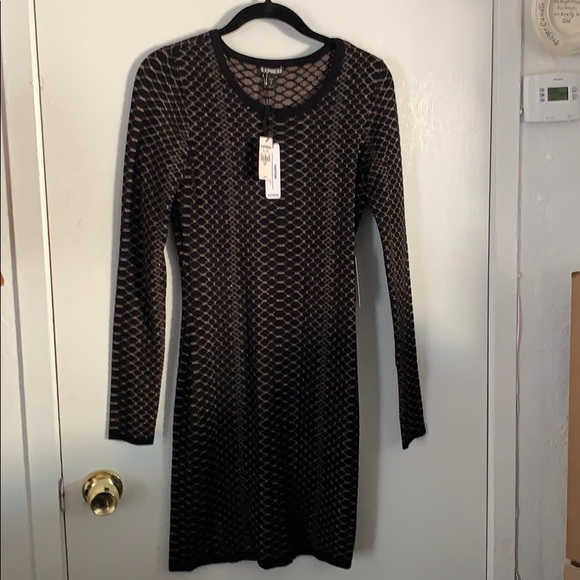 Express Dresses & Skirts - Sweater dress black with gold print Express Dresses & Skirts - Sweater dress black with gold print